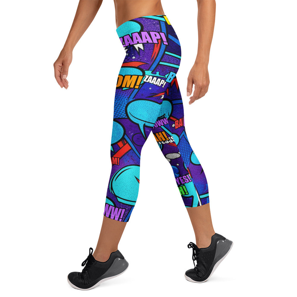 Comic Strip Space Battle Capri Leggings | GearBunch