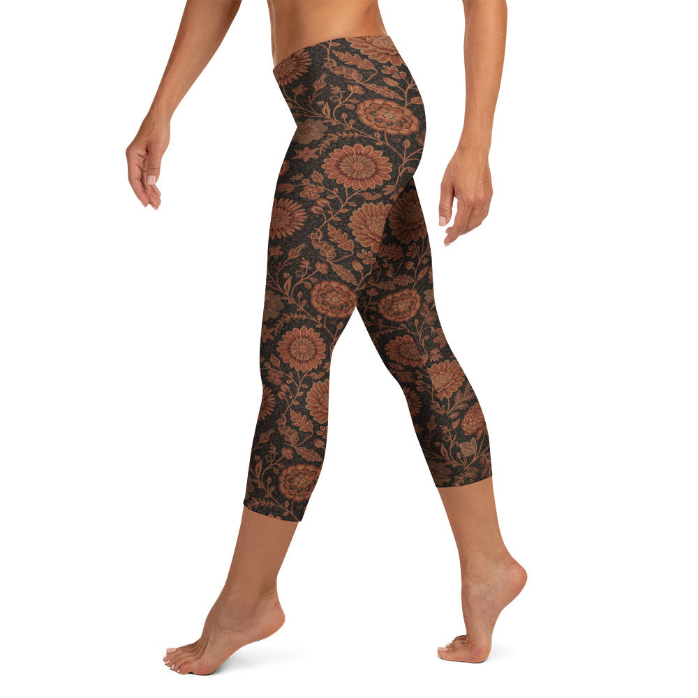 Copper Floral Capri Leggings | GearBunch
