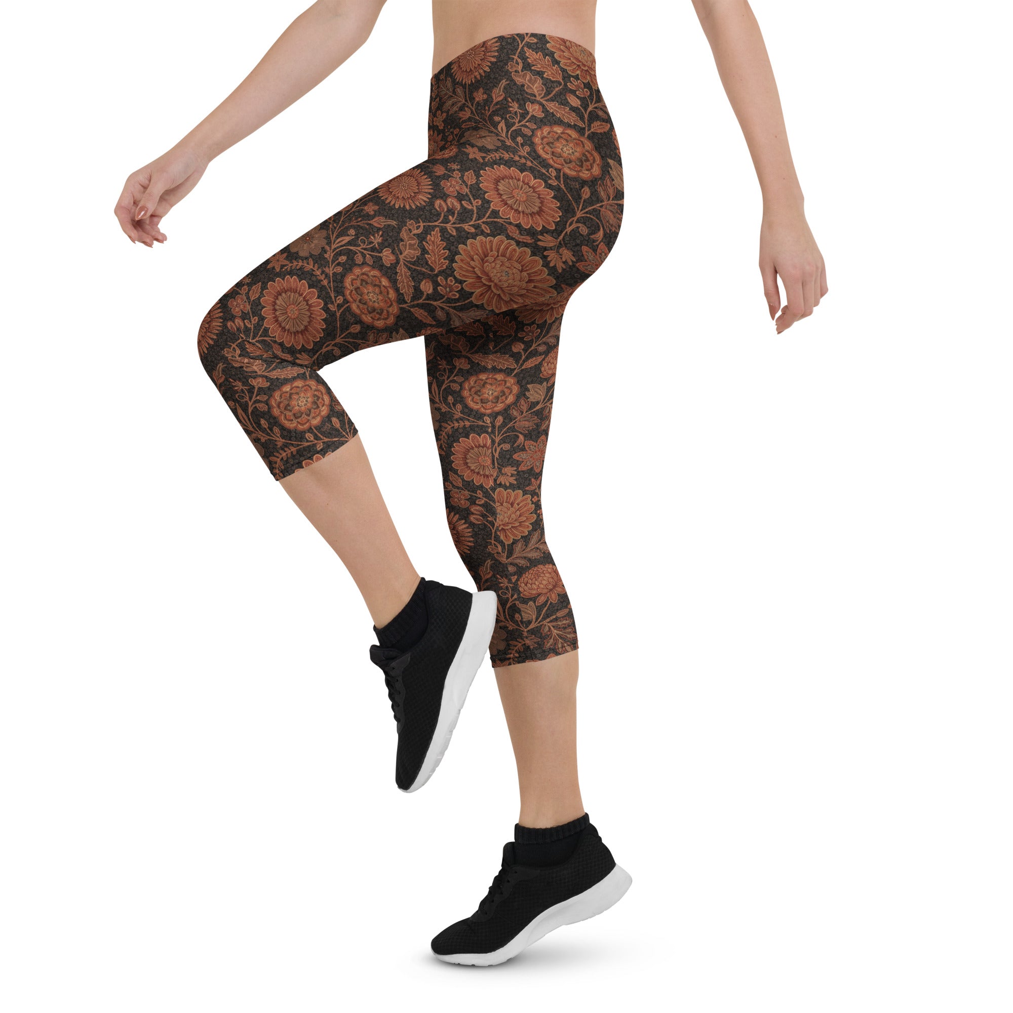 Copper Floral Capri Leggings | GearBunch