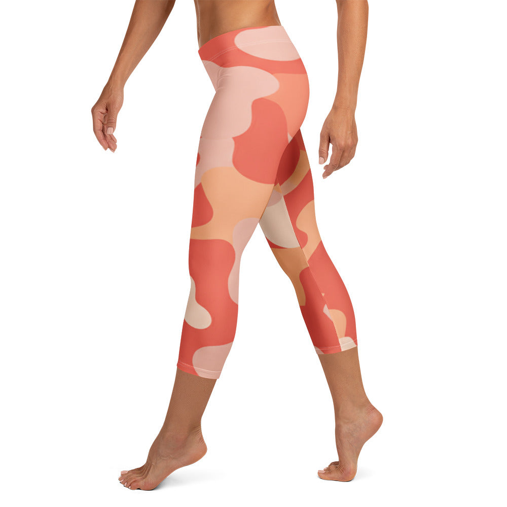 Coral Sunset Camo Capri Leggings | GearBunch