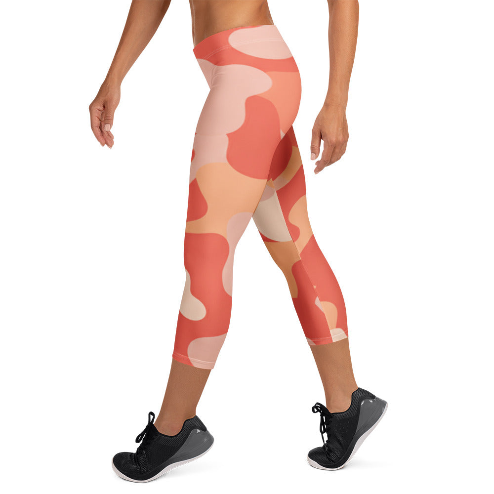 Coral Sunset Camo Capri Leggings | GearBunch