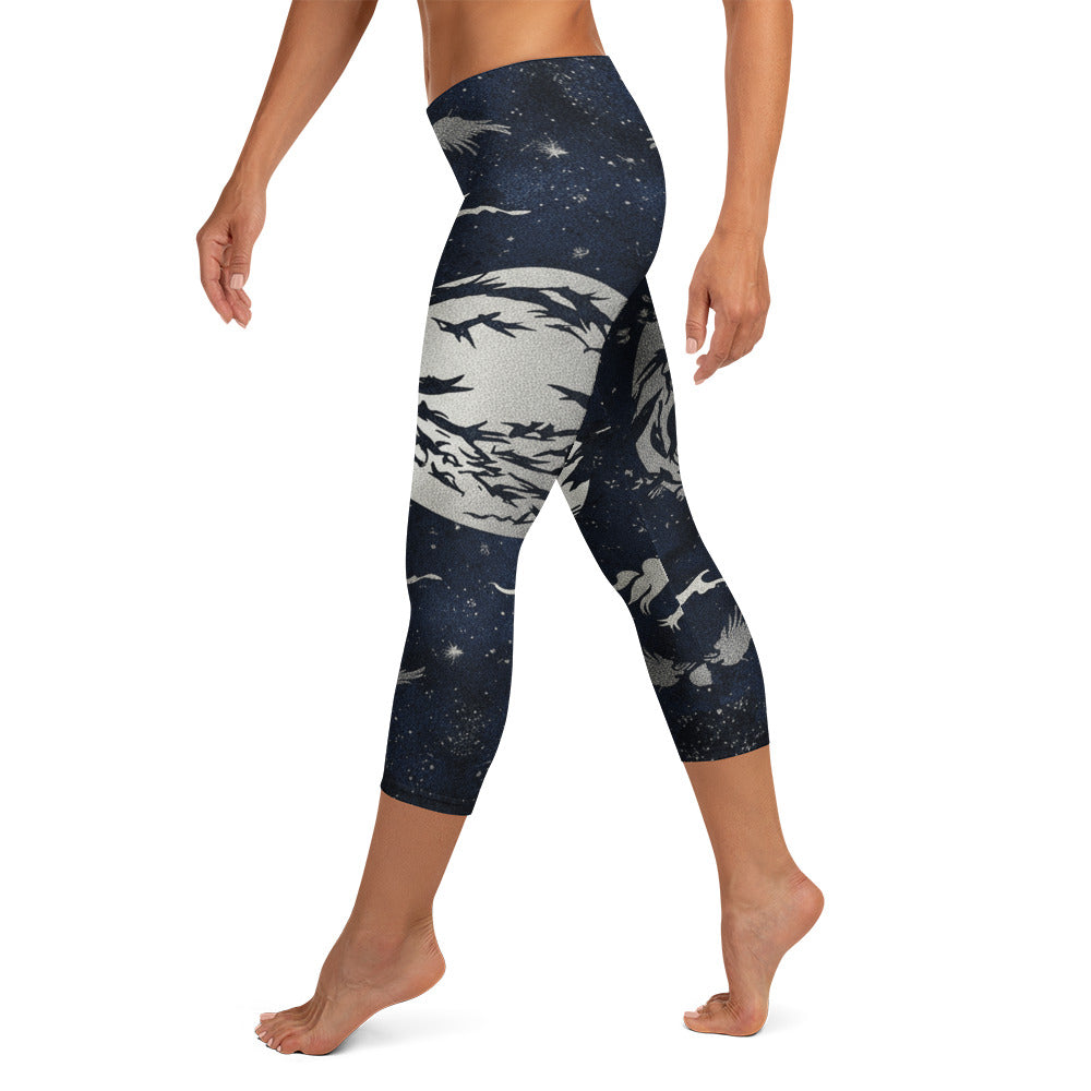 Moonlit Crow Capri Leggings | GearBunch