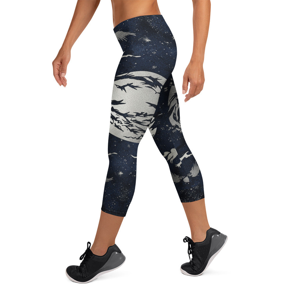 Moonlit Crow Capri Leggings | GearBunch