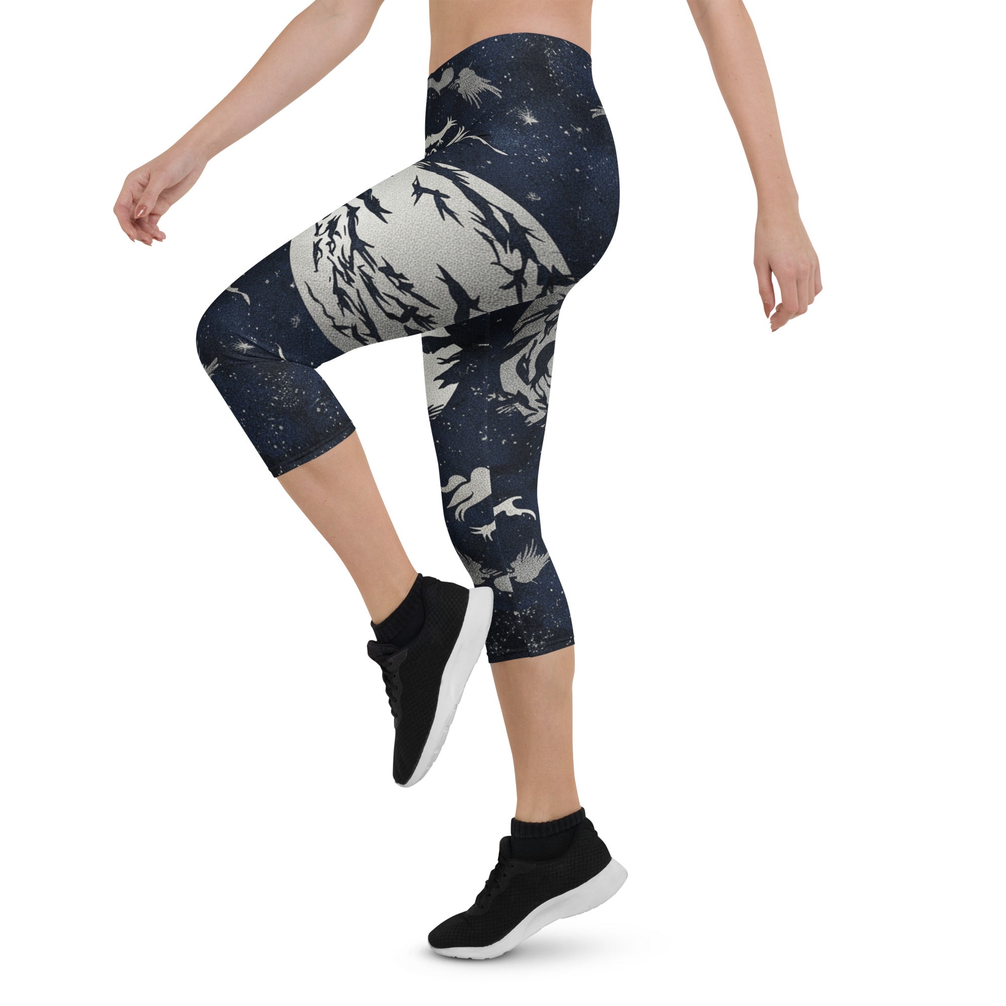 Moonlit Crow Capri Leggings | GearBunch