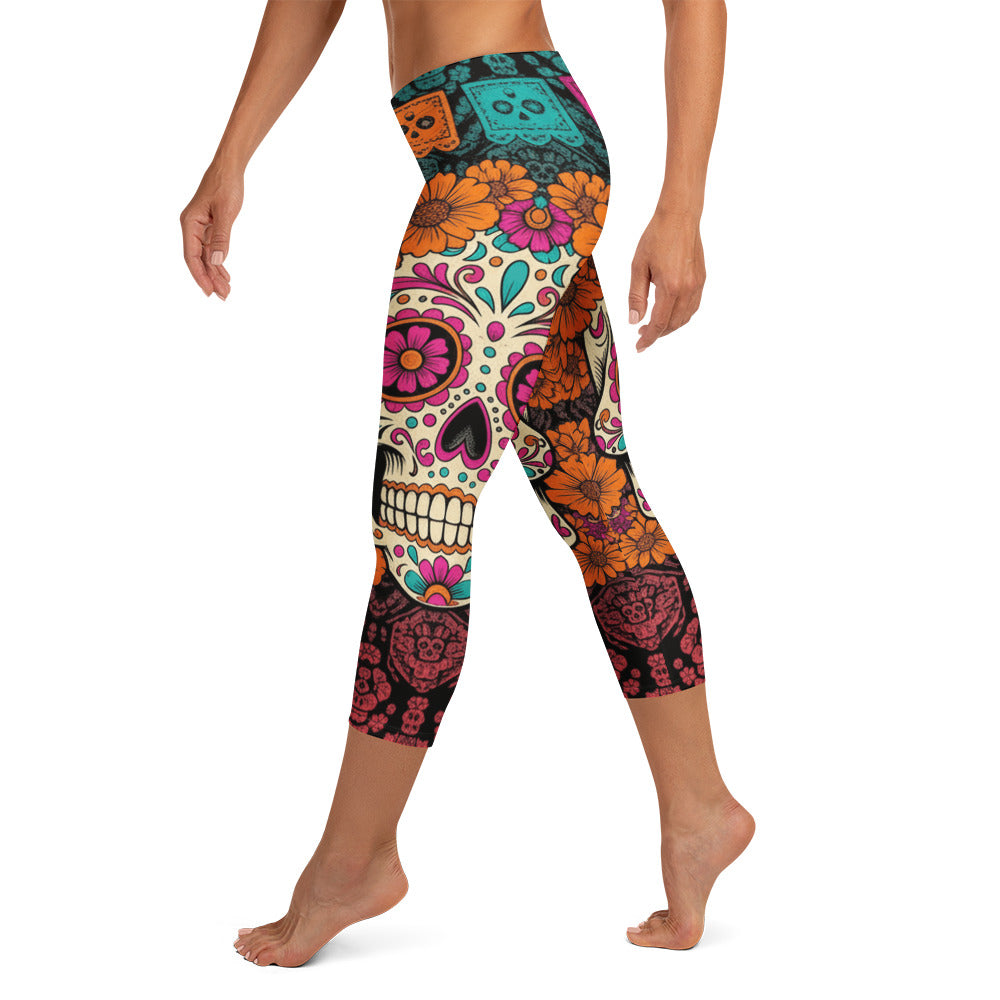 Día de los Muertos Marigold Capri Leggings | GearBunch
