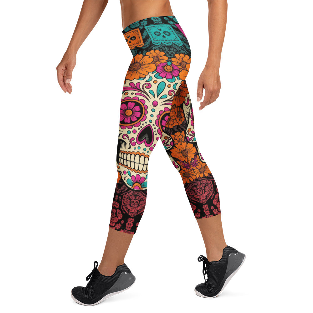 Día de los Muertos Marigold Capri Leggings | GearBunch