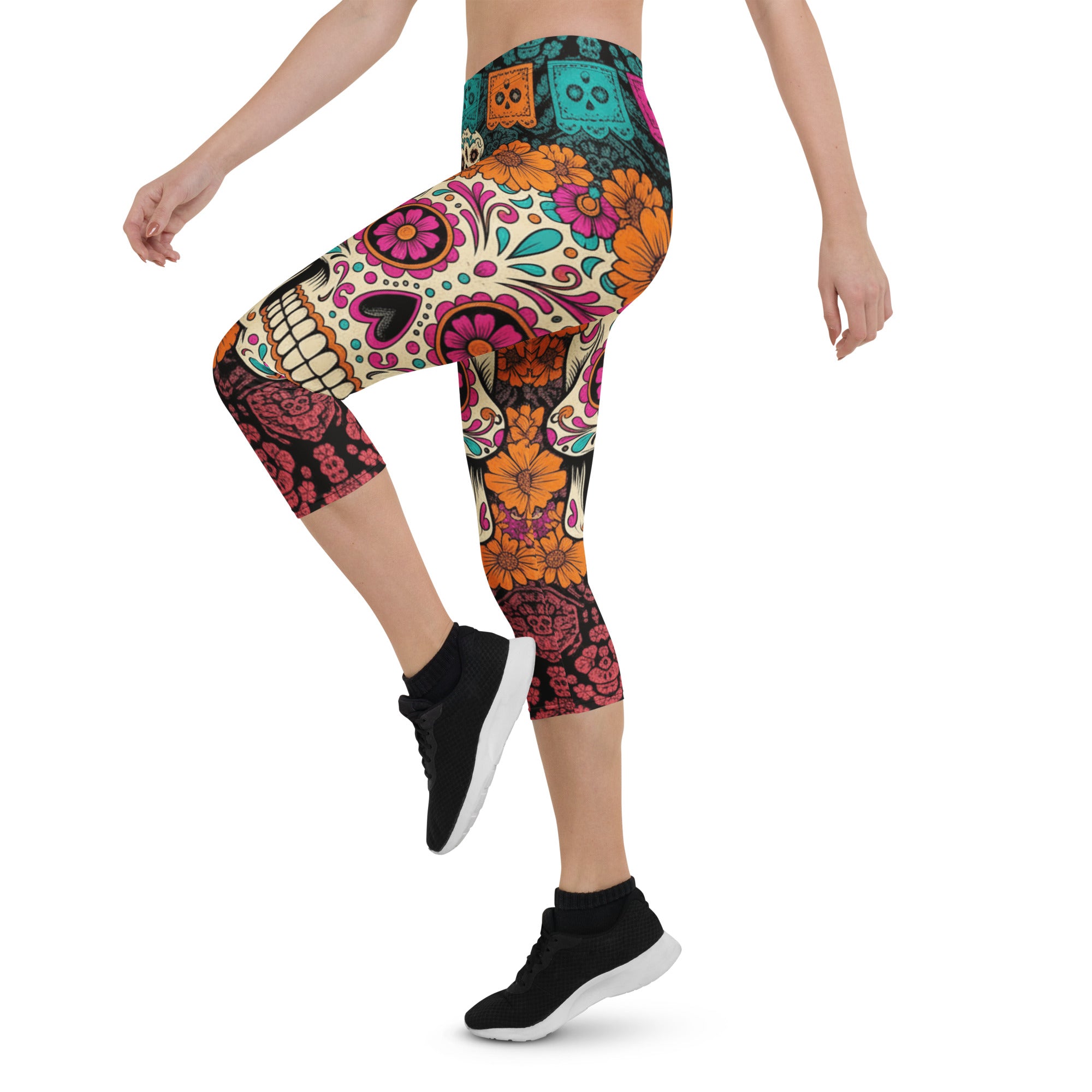 Día de los Muertos Marigold Capri Leggings | GearBunch