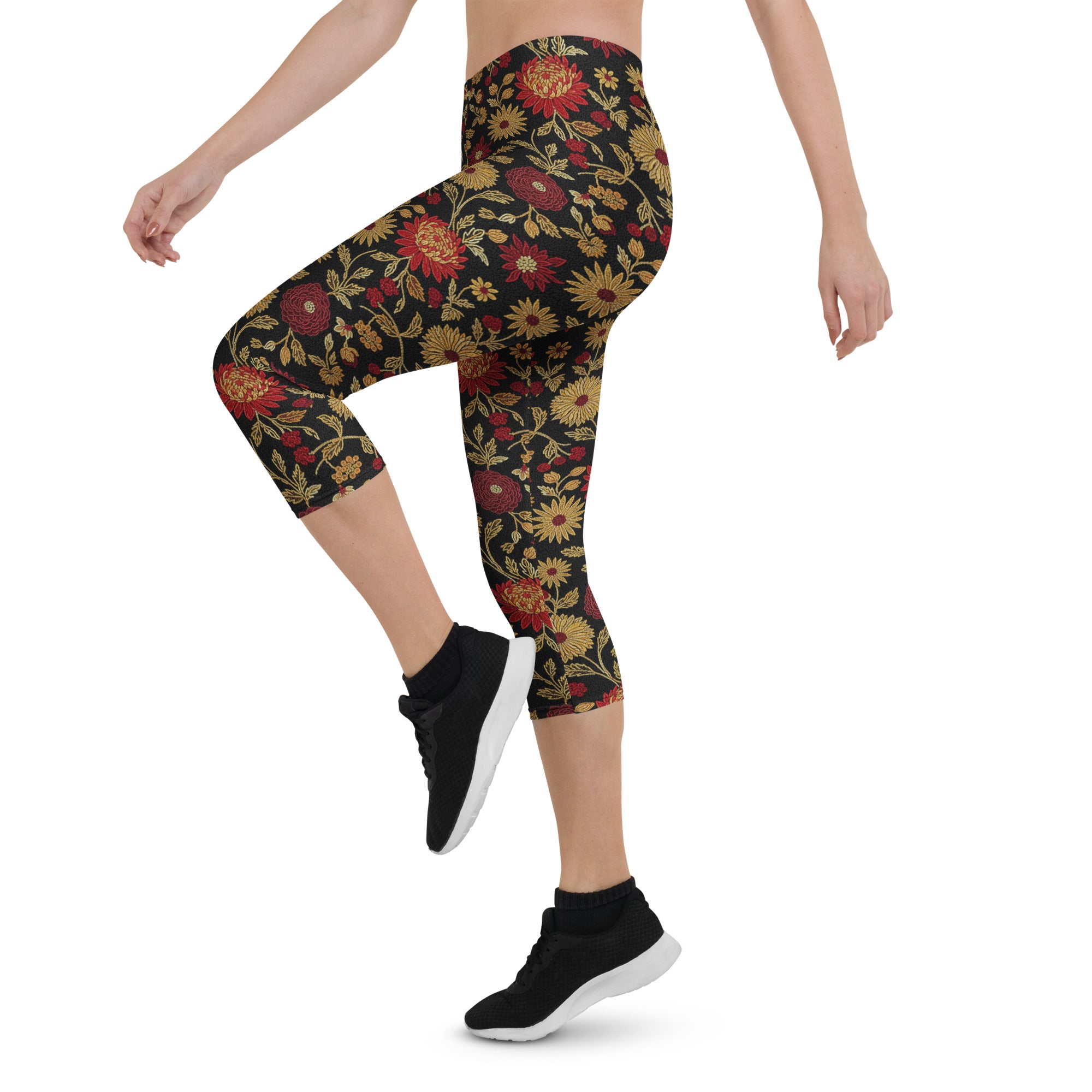 Gold Rose Garden Capri Leggings | GearBunch