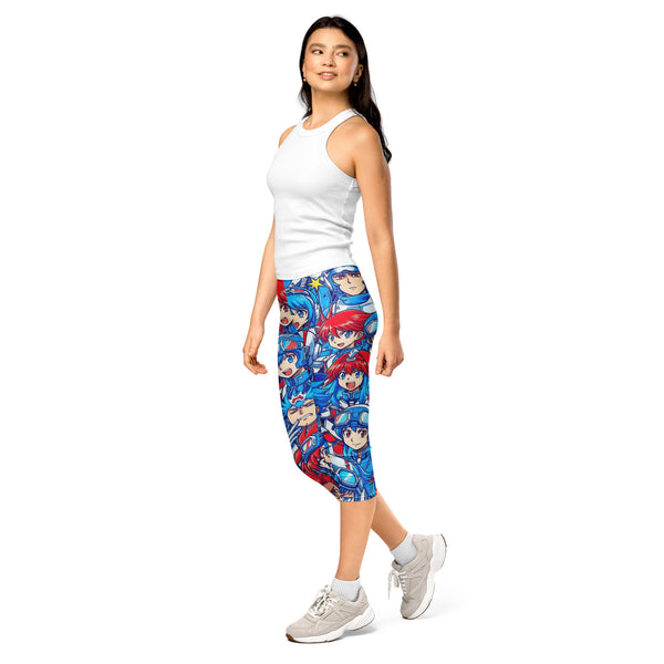 Women's anime mecha pilot printed capri leggings front view