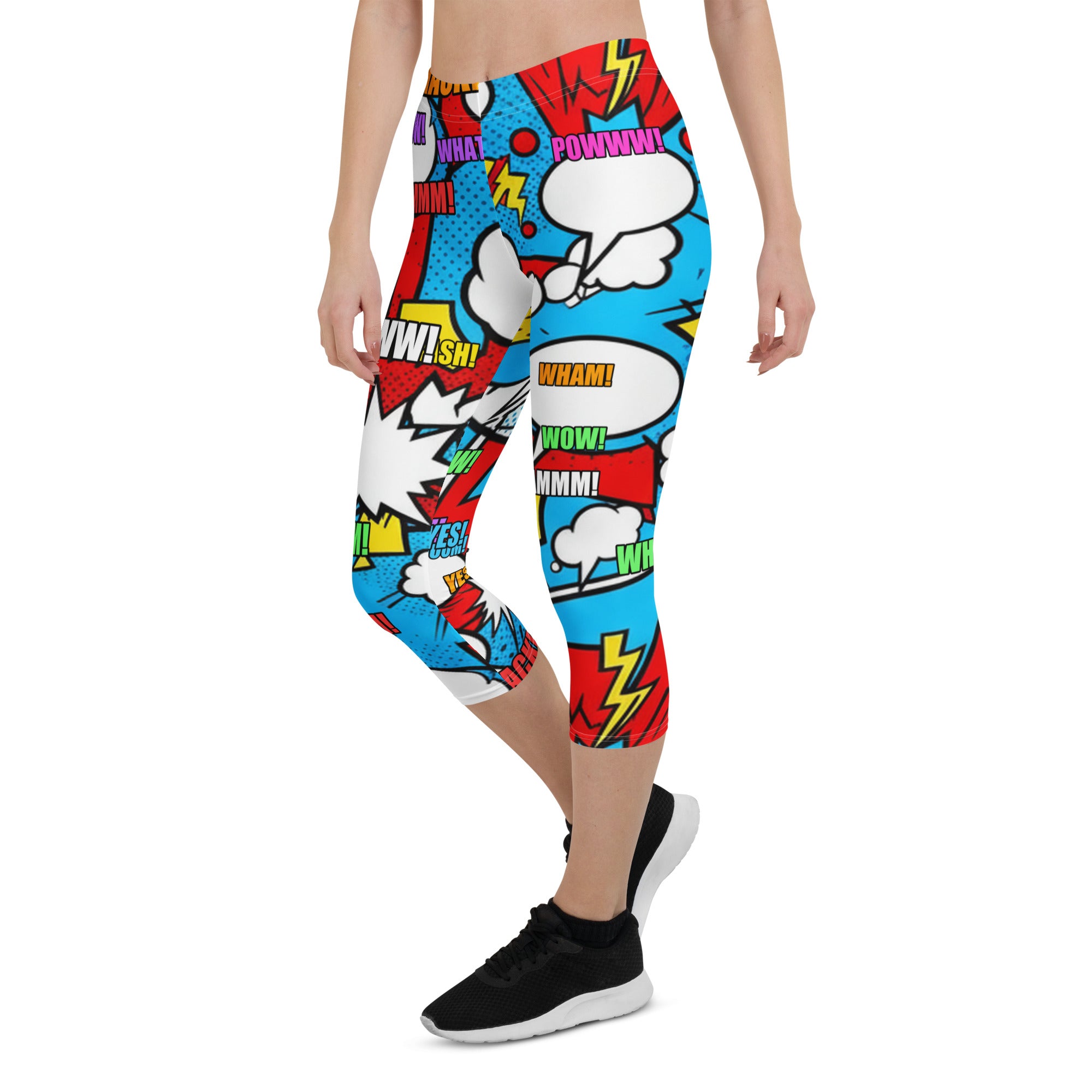 Comic Pop Electric Blue Capri Leggings | GearBunch