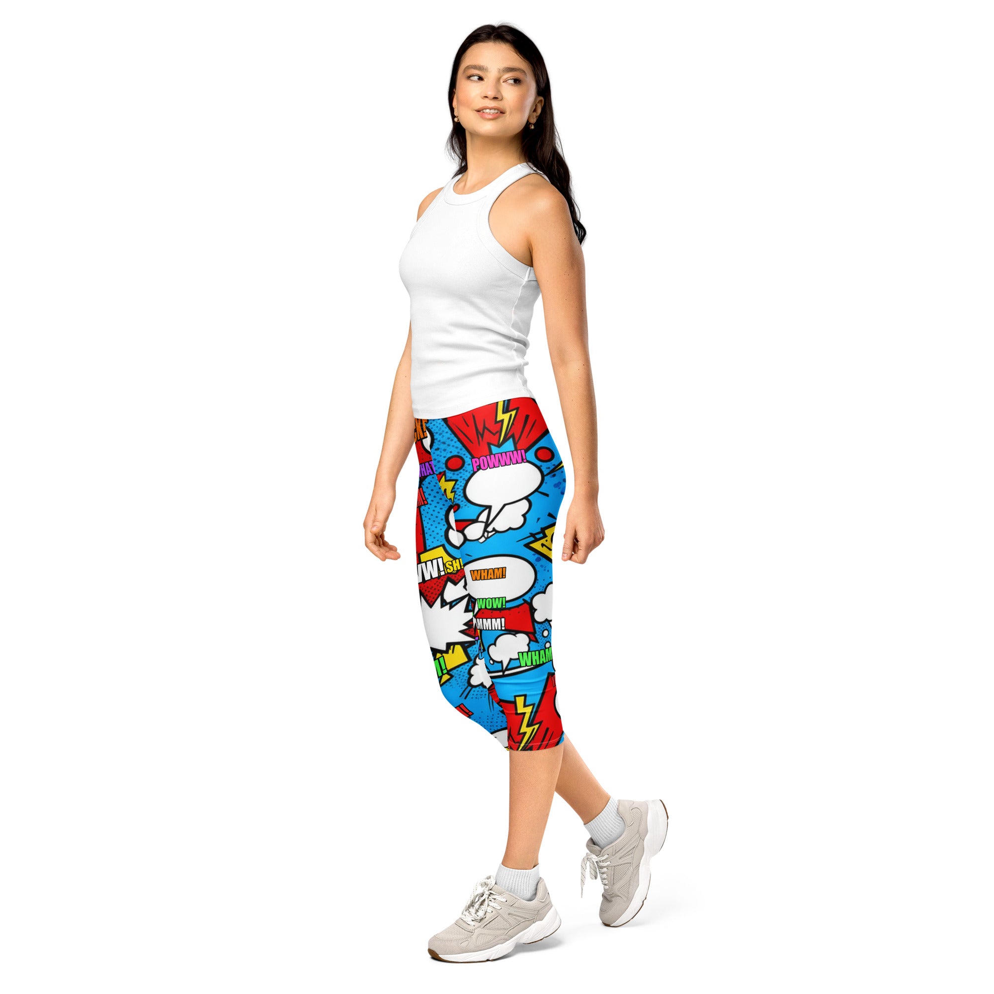 Comic Pop Electric Blue Capri Leggings | GearBunch