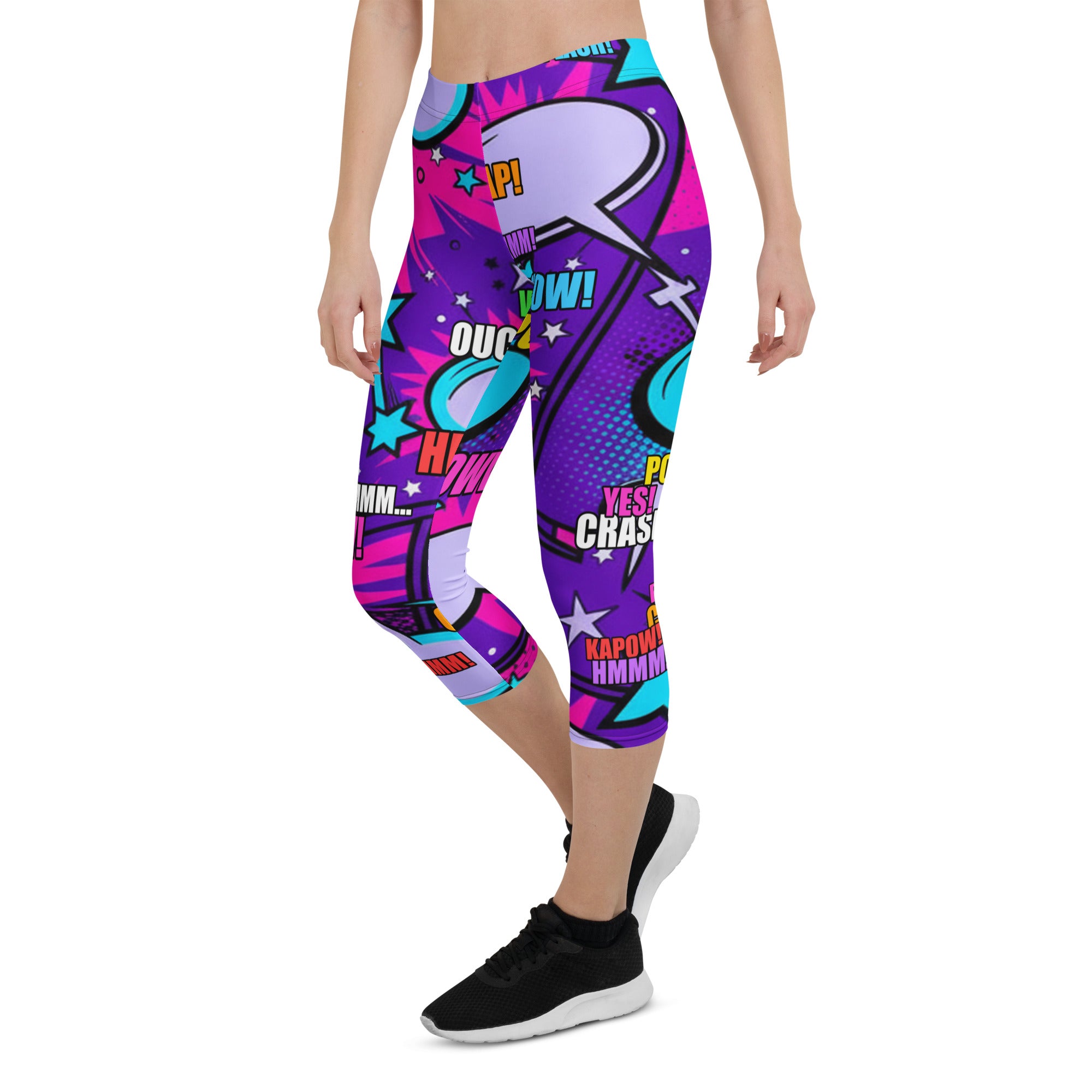 Comic Pop Galaxy Purple Capri Leggings | GearBunch