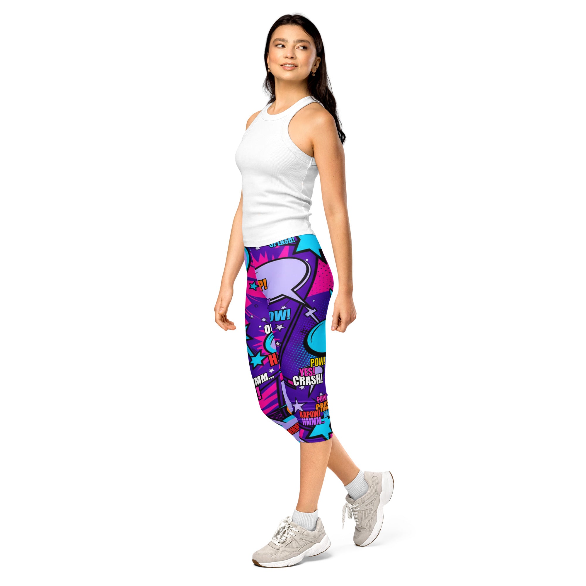 Comic Pop Galaxy Purple Capri Leggings | GearBunch