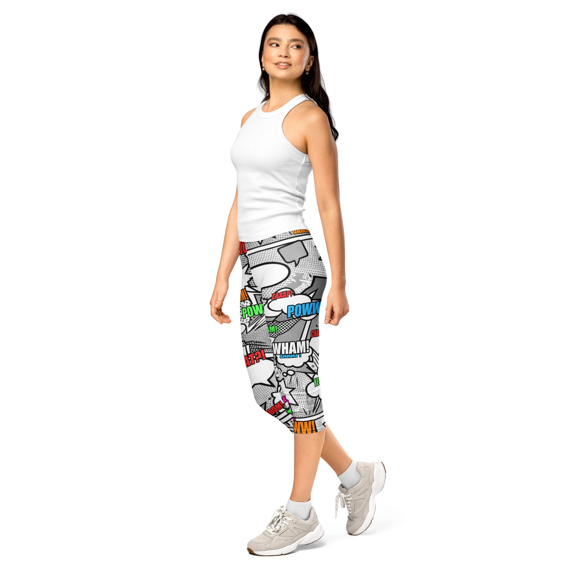 Comic Pop Monochrome Capri Leggings | GearBunch