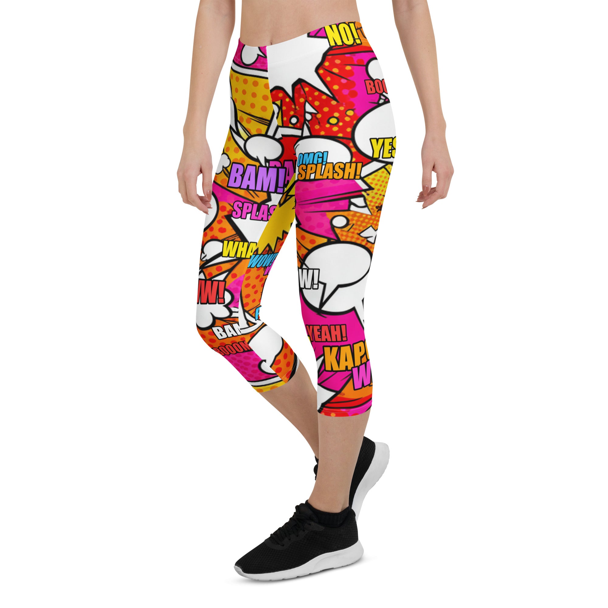 Comic Pop Sunset Orange Capri Leggings | GearBunch