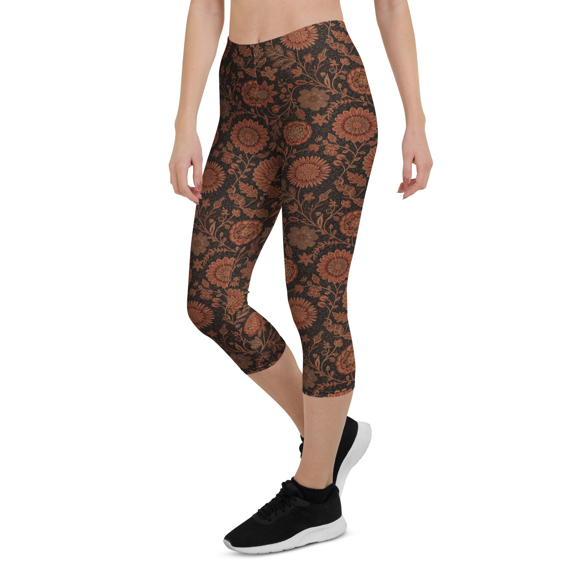 Copper Floral Capri Leggings | GearBunch