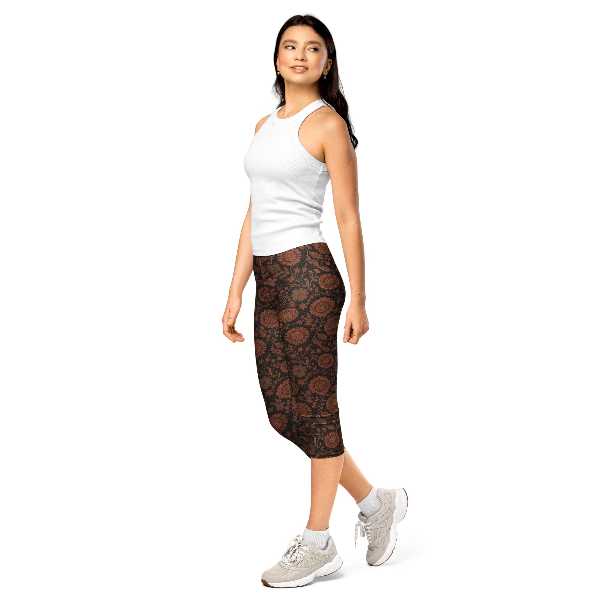 Copper Floral Capri Leggings | GearBunch