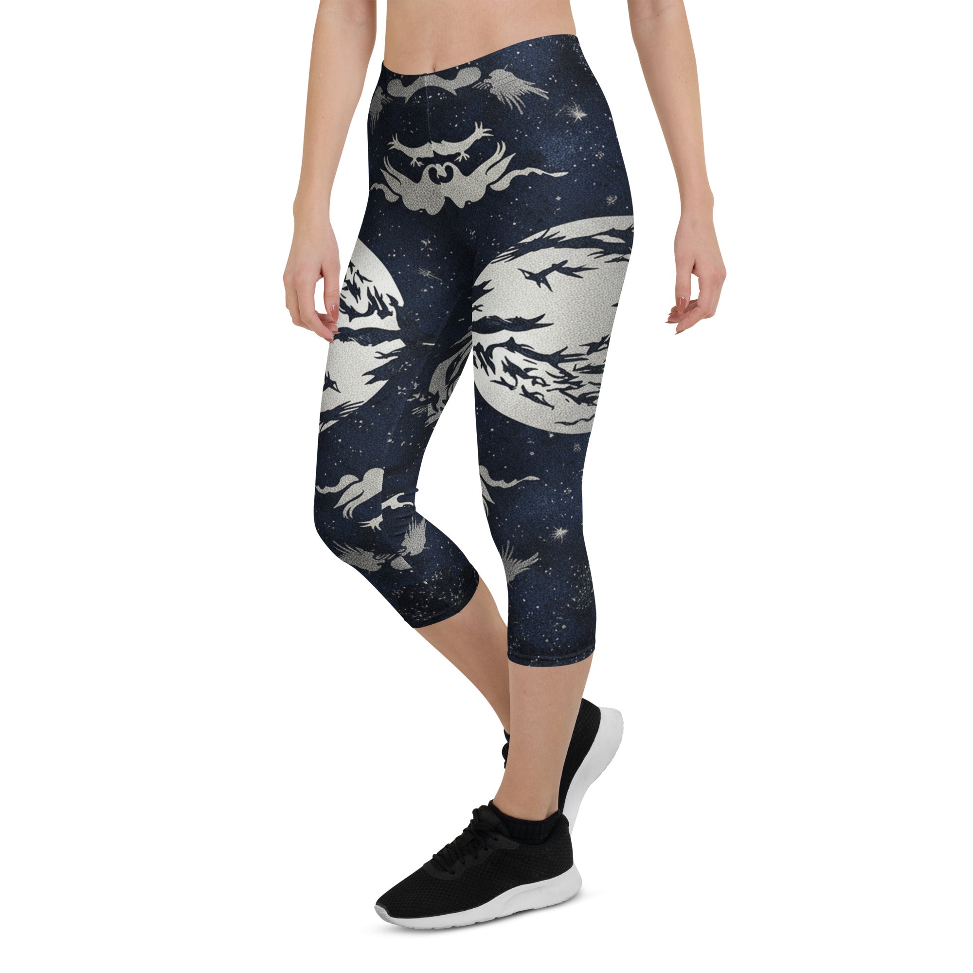 Moonlit Crow Capri Leggings | GearBunch