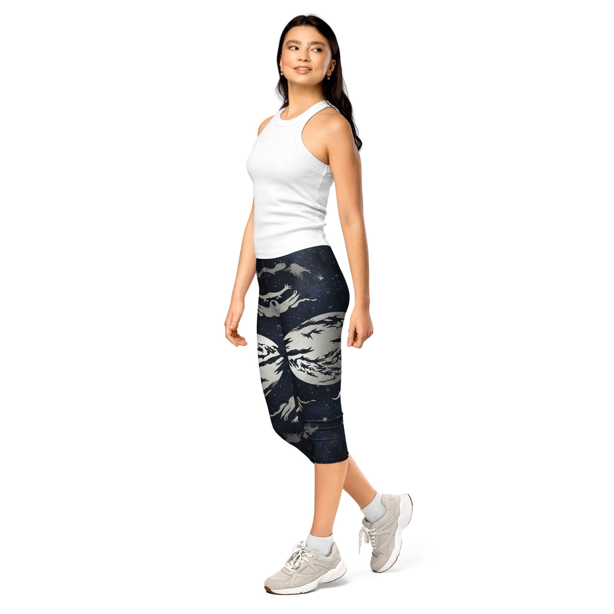 Moonlit Crow Capri Leggings | GearBunch