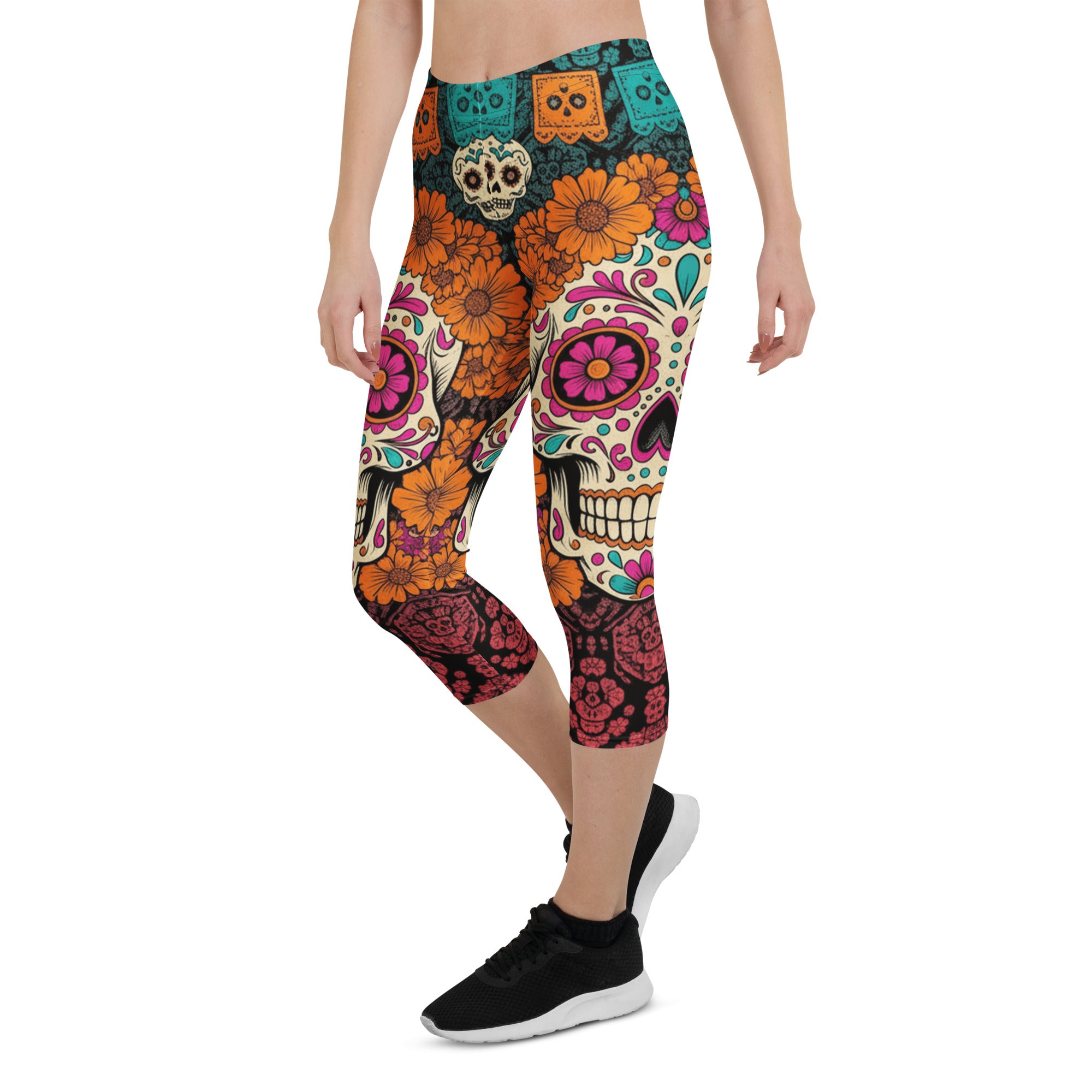 Día de los Muertos Marigold Capri Leggings | GearBunch