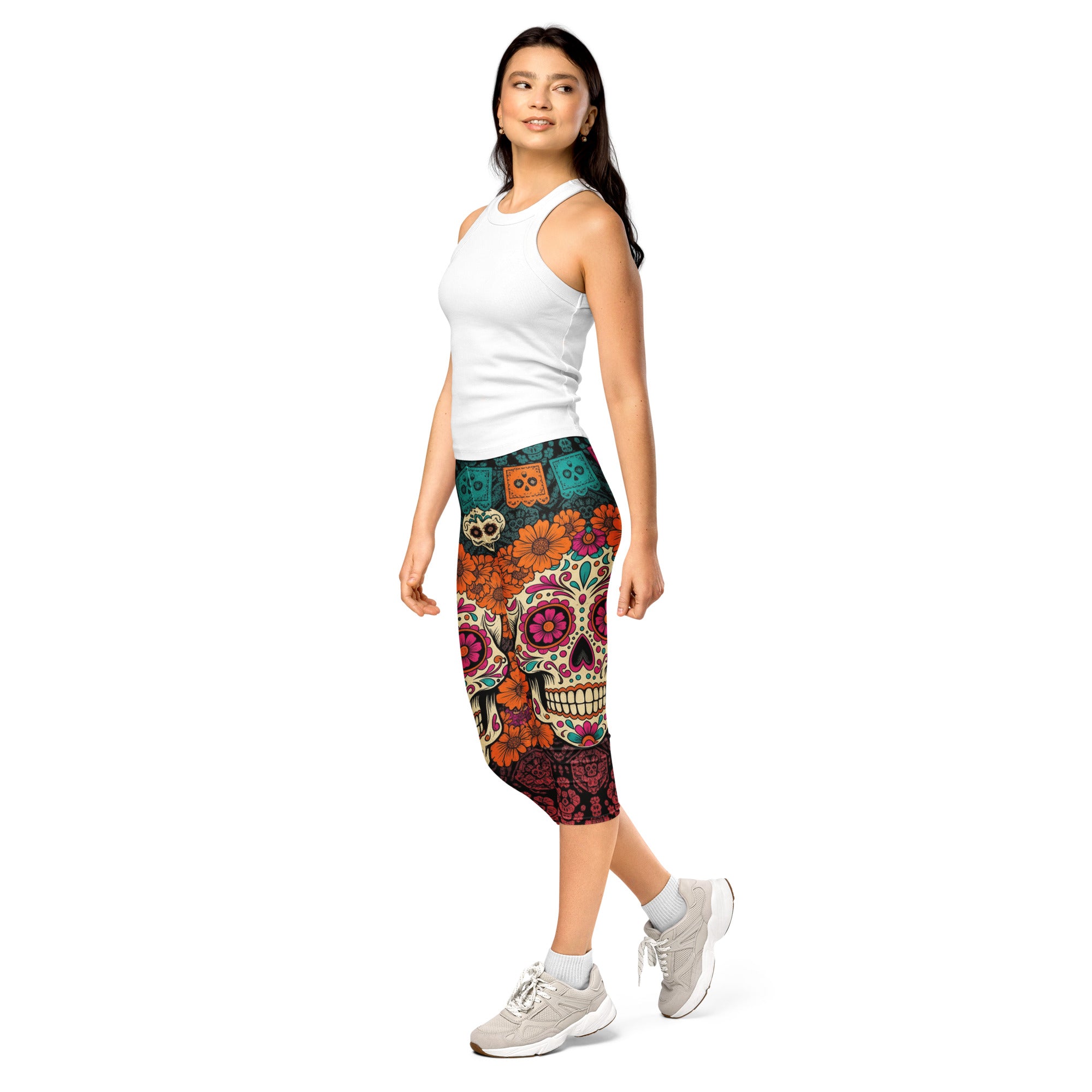 Día de los Muertos Marigold Capri Leggings | GearBunch
