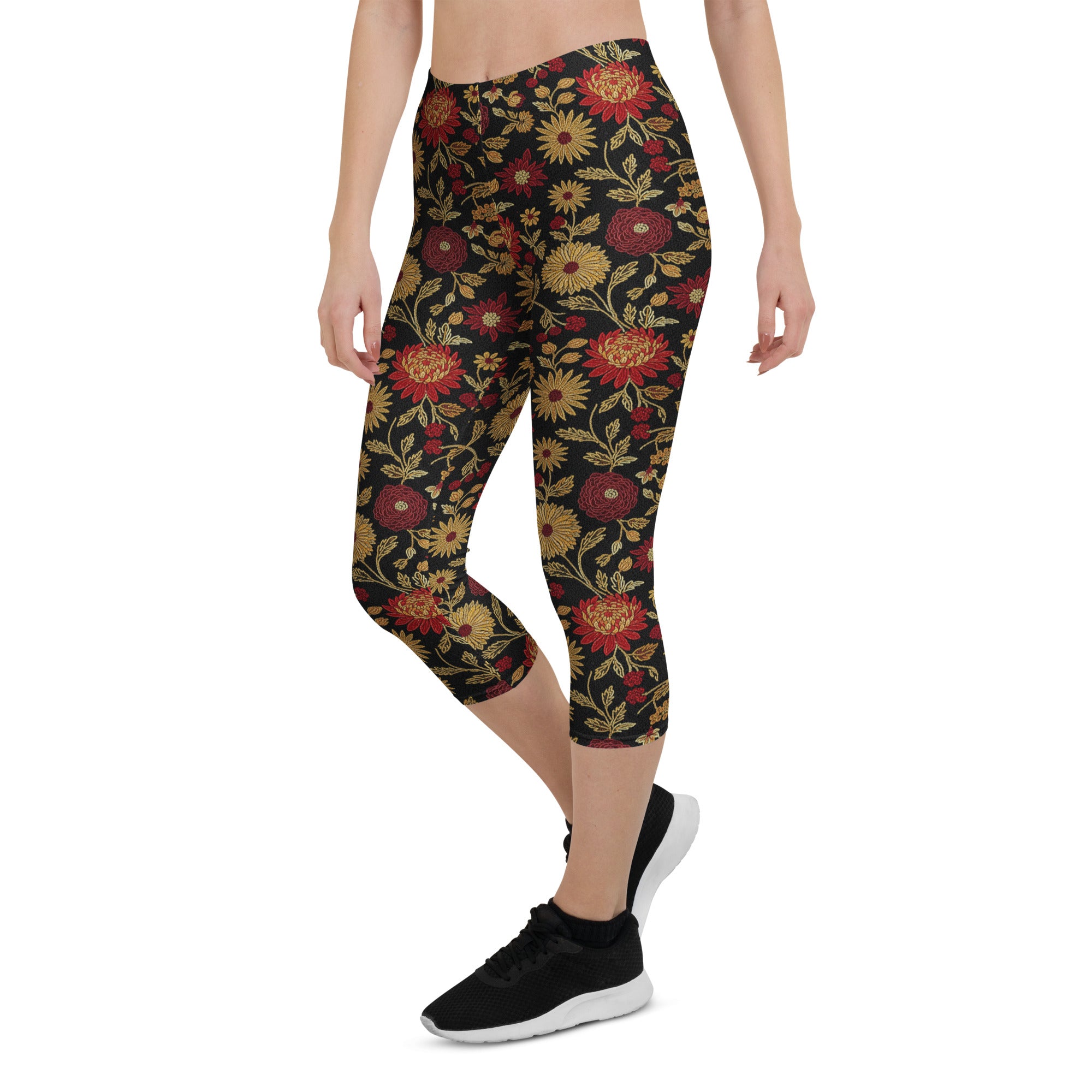 Gold Rose Garden Capri Leggings | GearBunch