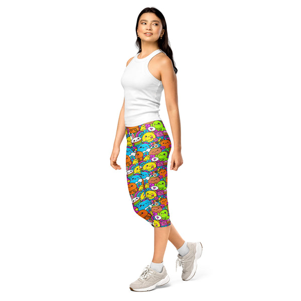 Women's kawaii dinosaur stomp capri leggings front view