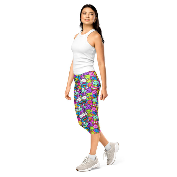 Women's kawaii monster pals printed capri leggings front view