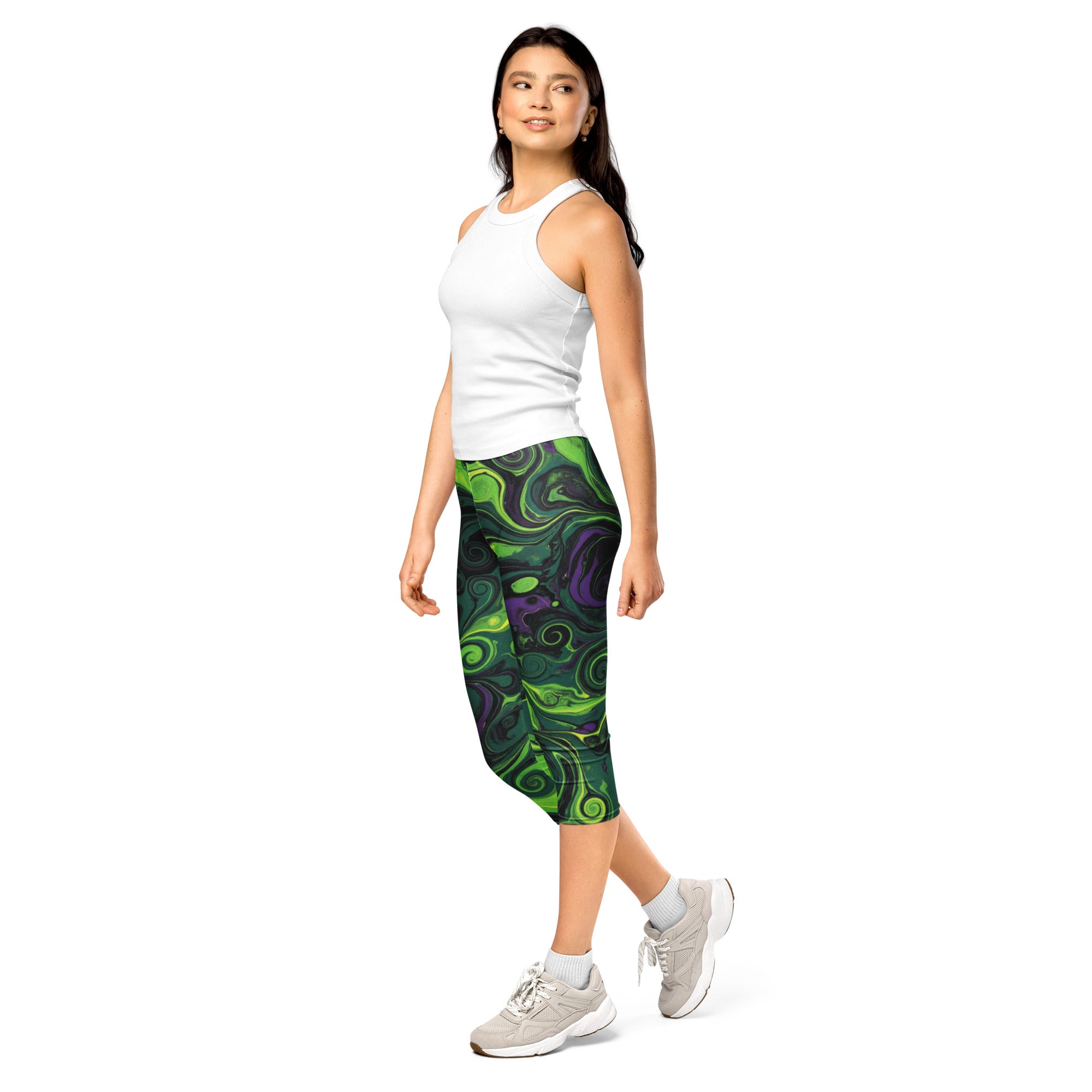 Women's liquid slime pattern capri leggings front view