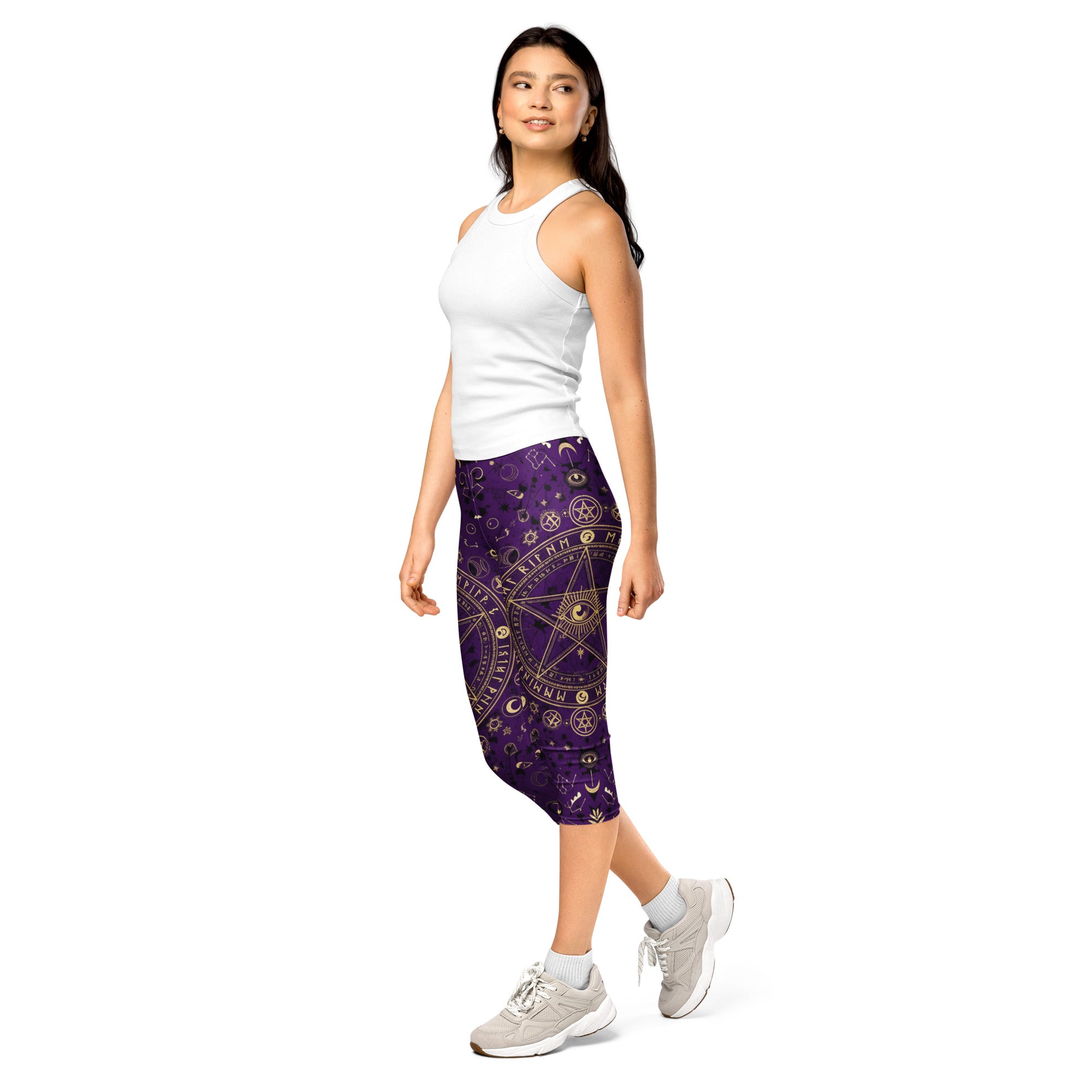 Women's pentagram geometric mystic printed capris front view