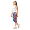 Women's neon rainbow burst printed capris front view