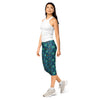 Women's teal lotus garden capris front view
