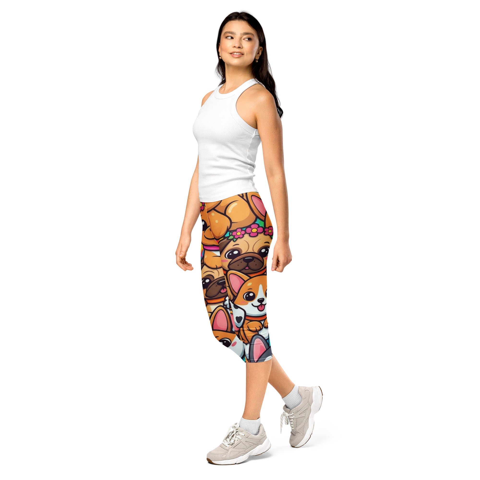 Women's vibrant puppy pile capris front view