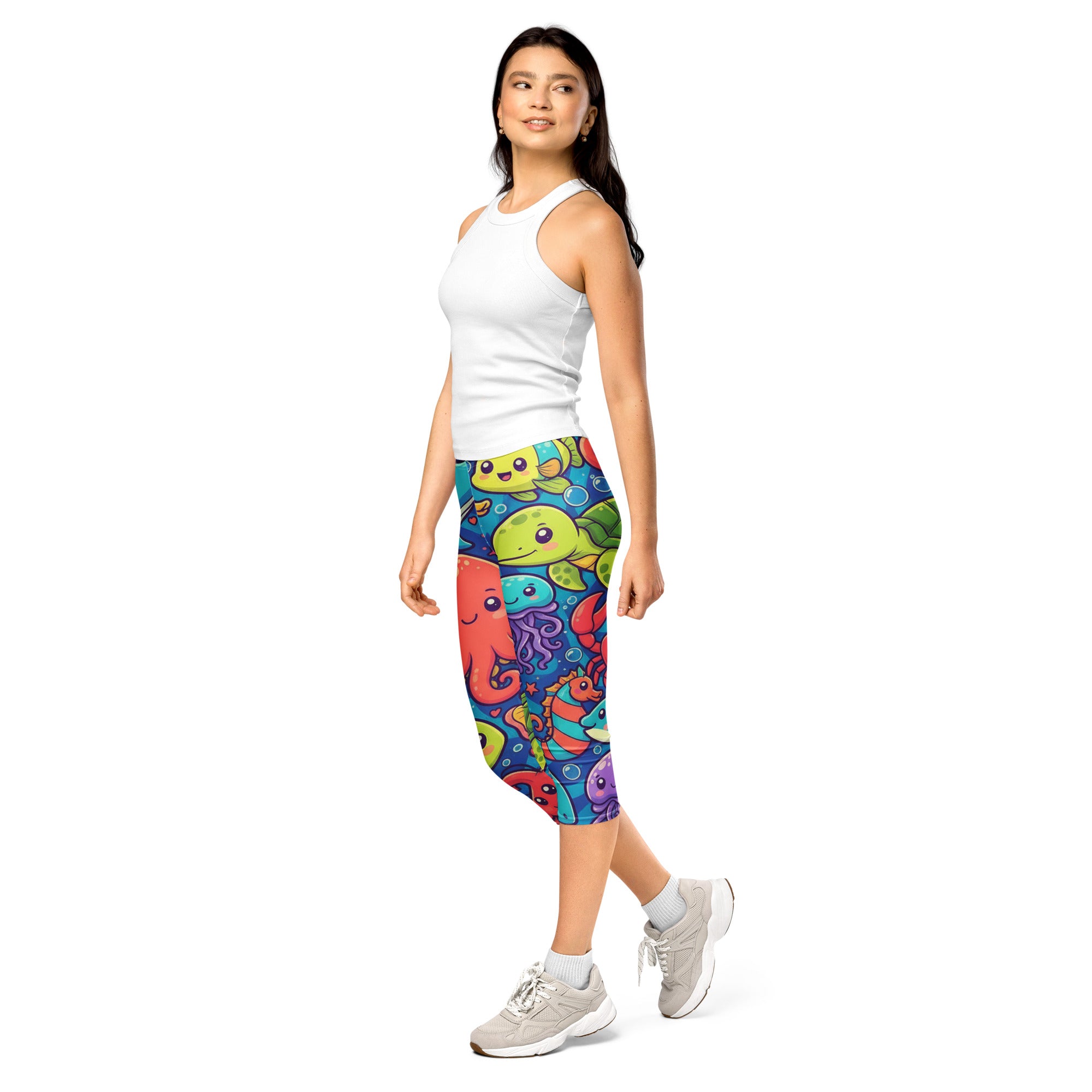 Women's vibrant under the sea capri leggings front view