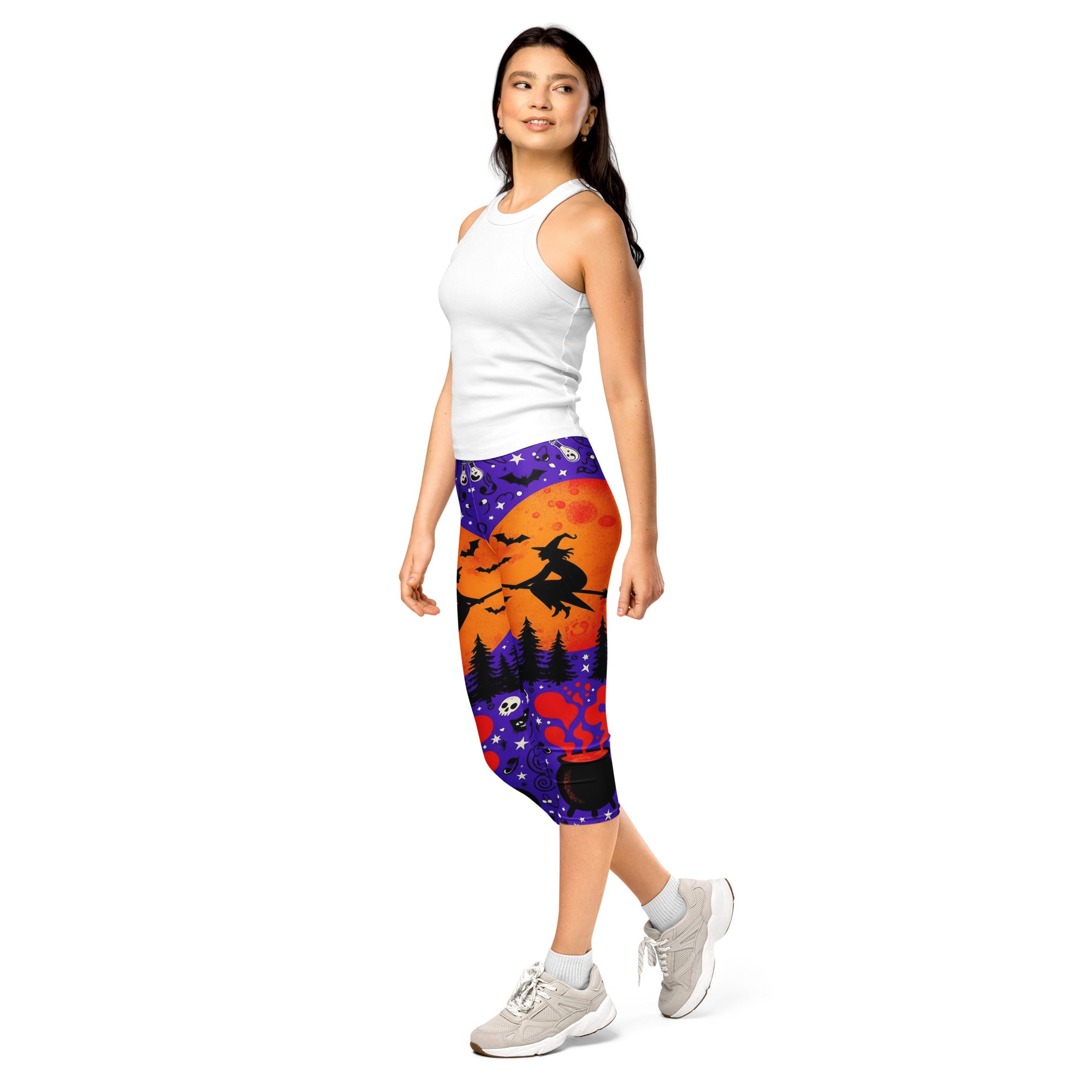 Women's witching hour cauldron printed capri leggings front view
