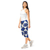 Women's blue zellige pattern capri leggings front view