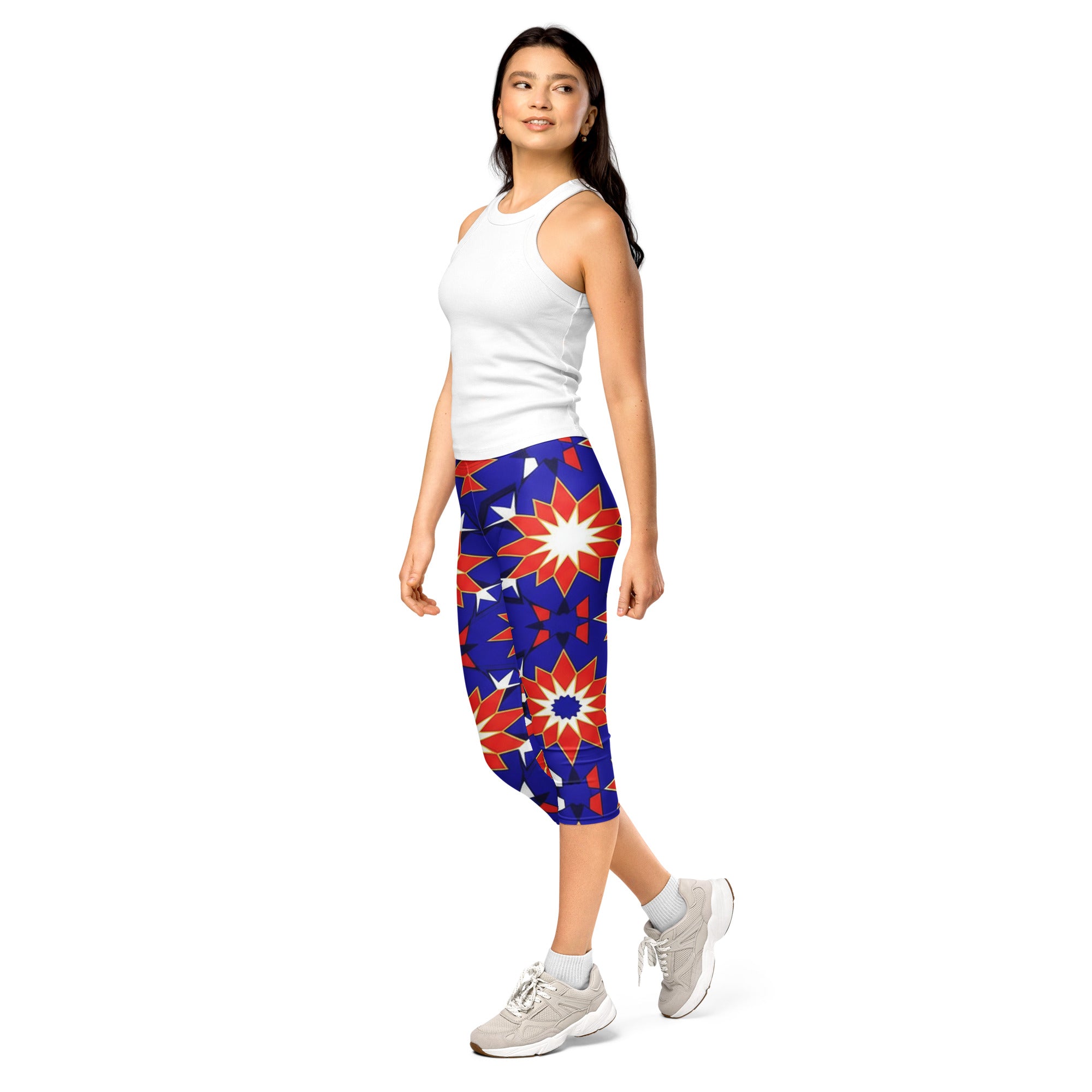 Women's geometric pattern capri leggings front view