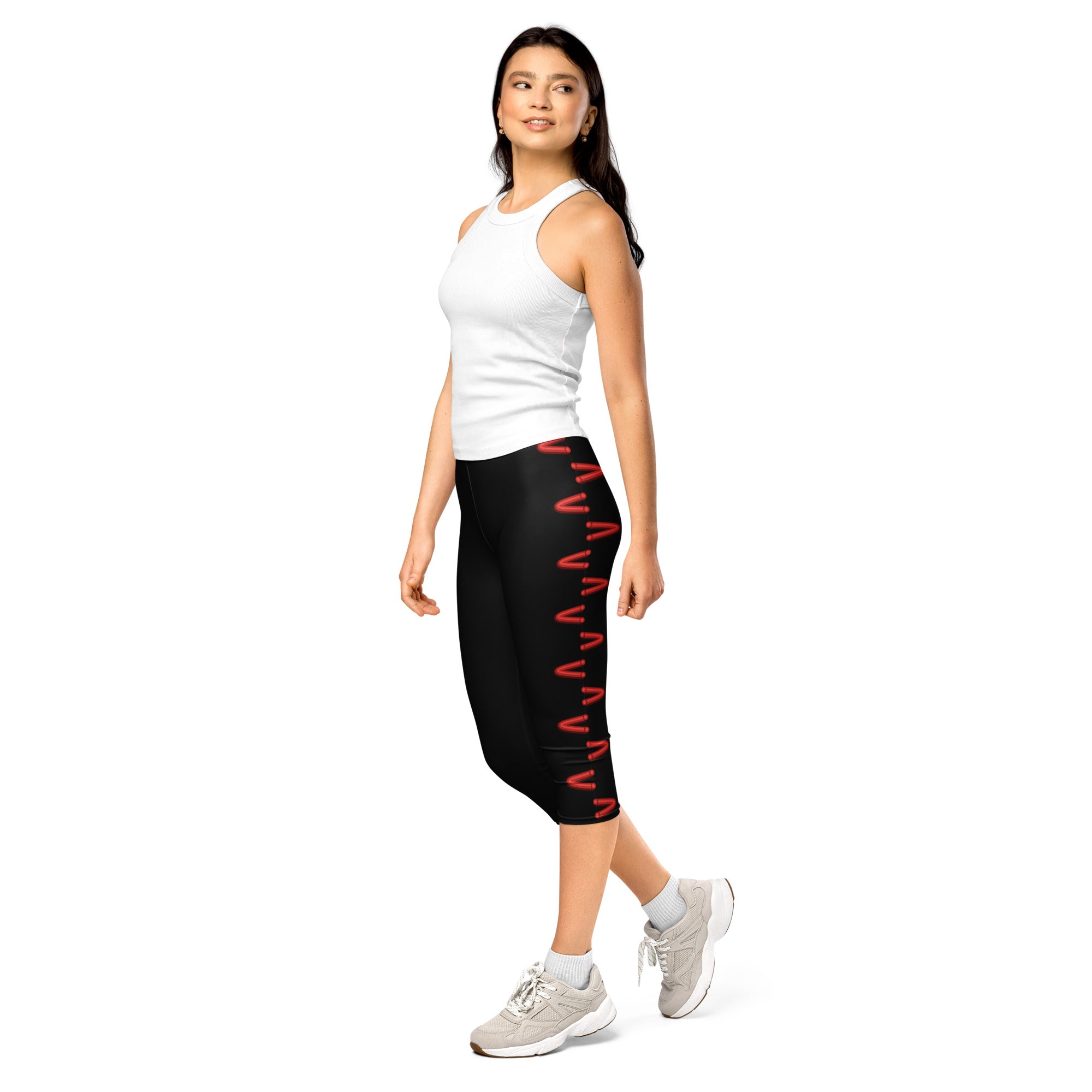 Women's black baseball stitches capris front view
