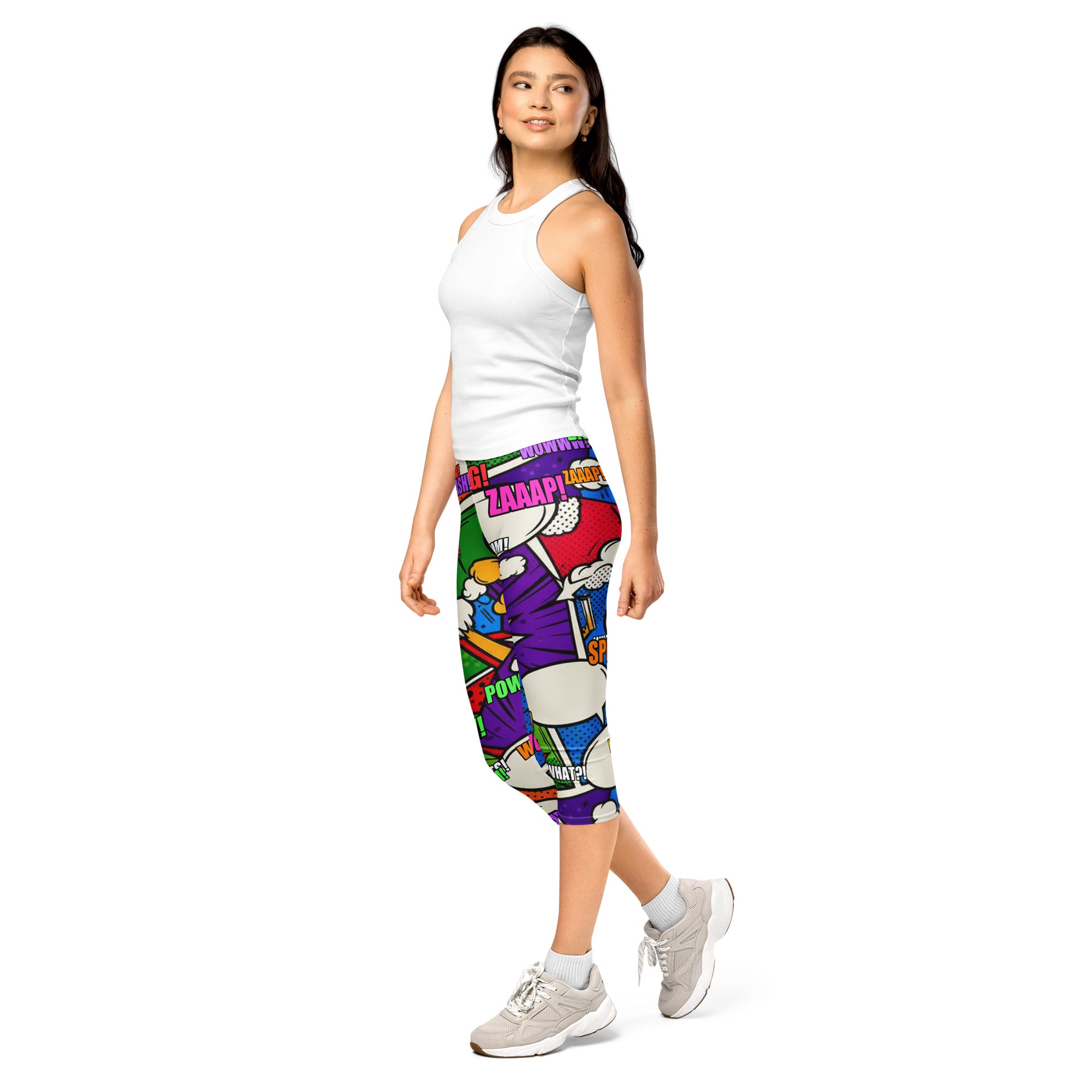 Women's comic strip monster mash printed capris front view