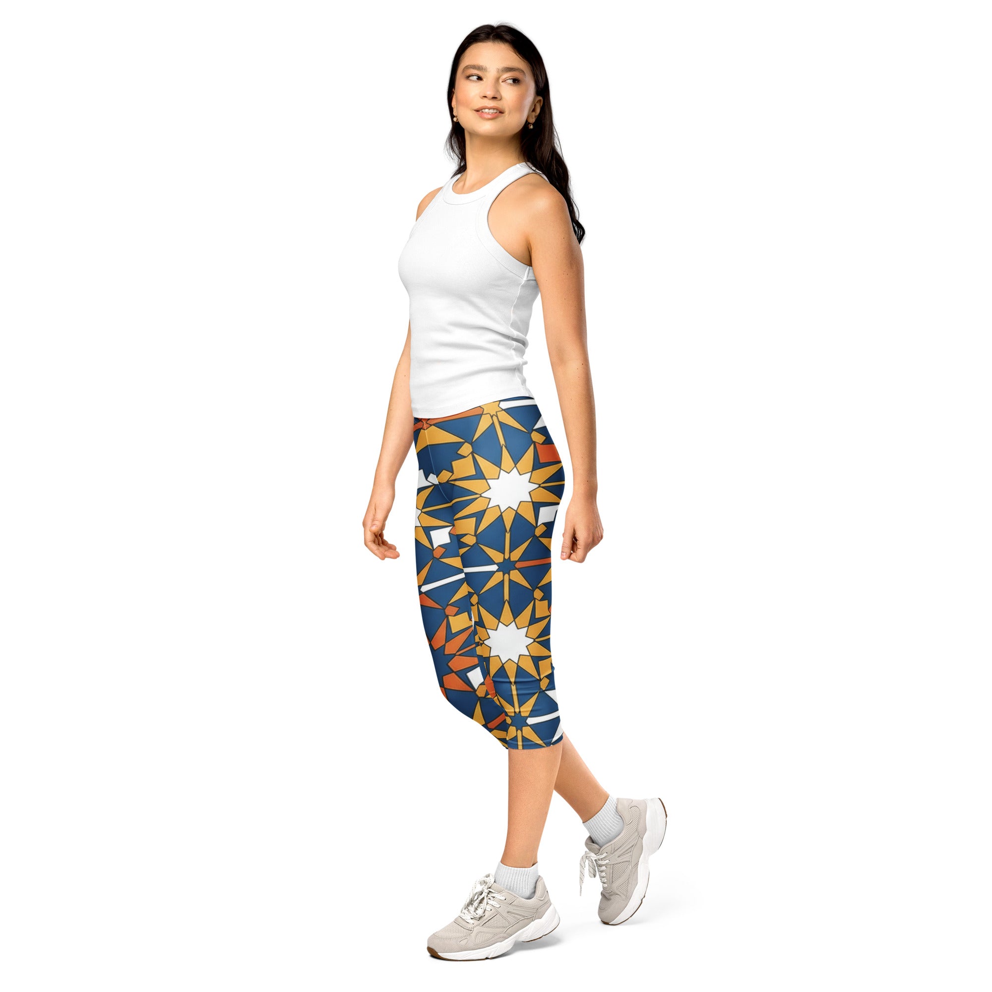 Women's zellige ocean sunset capri leggings front view