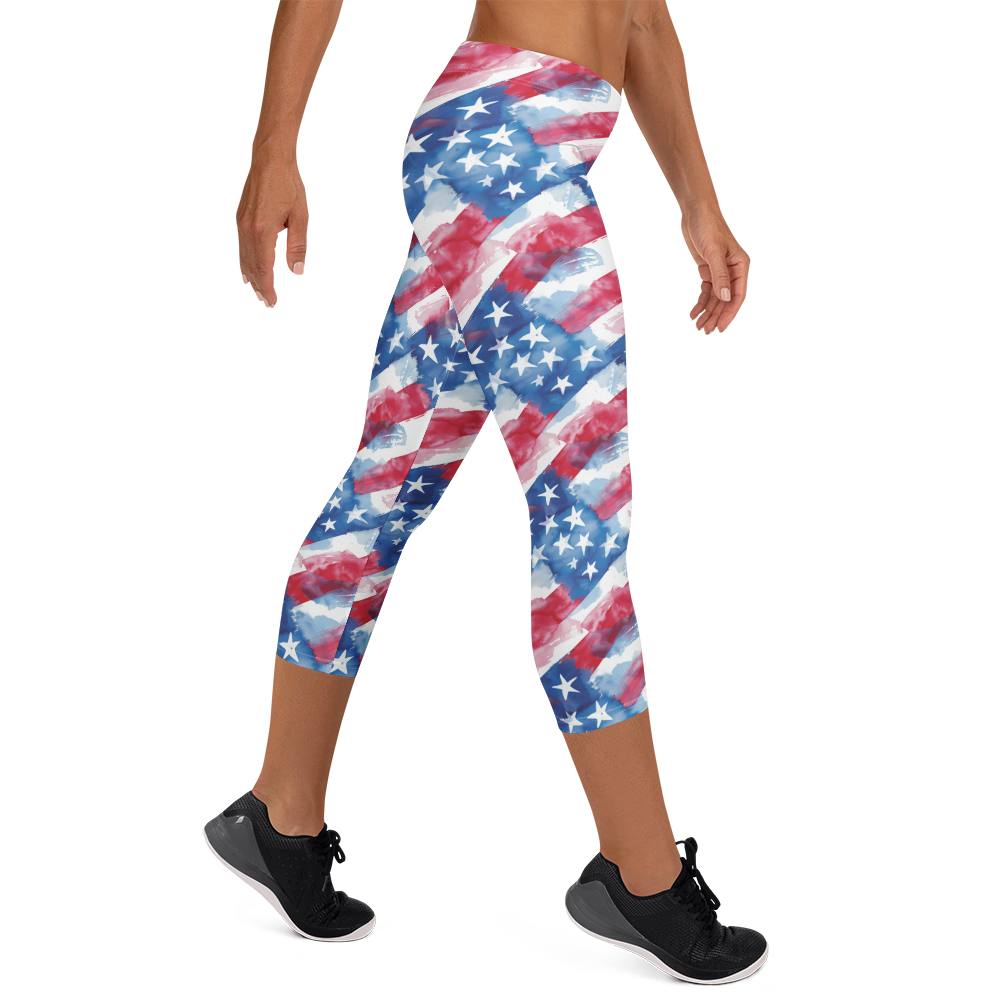 Watercolor Patriot Capris Right View