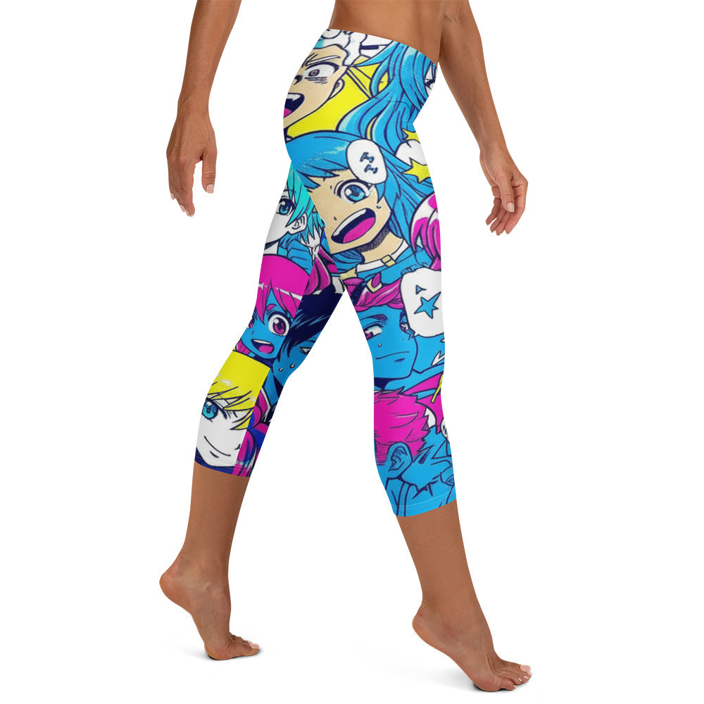 Anime Collage Neon Tokyo Capri Leggings | GearBunch