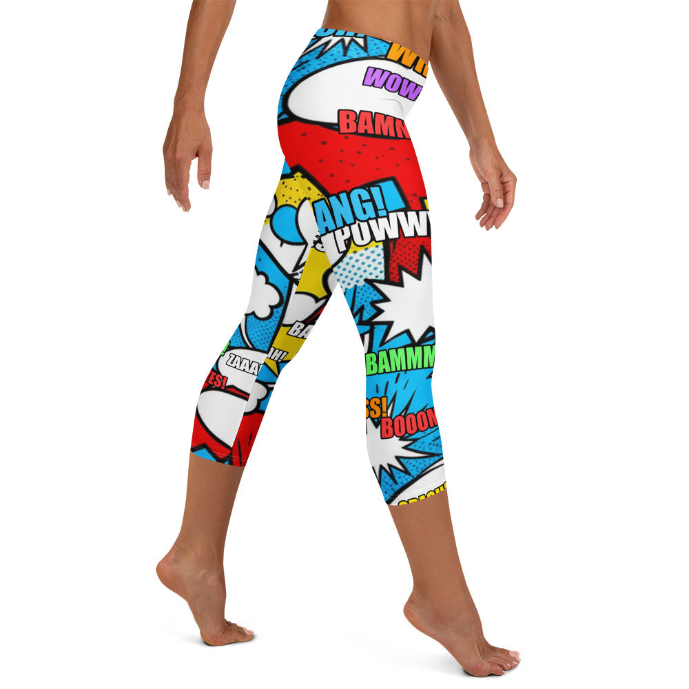 Comic Pop Electric Blue Capri Leggings | GearBunch