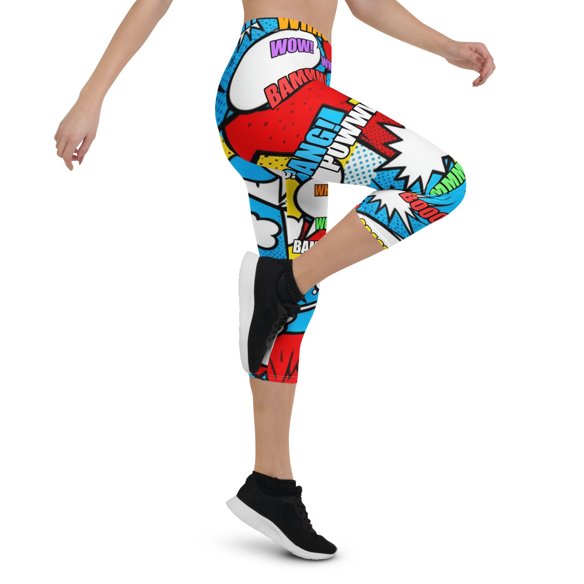 Comic Pop Electric Blue Capri Leggings | GearBunch