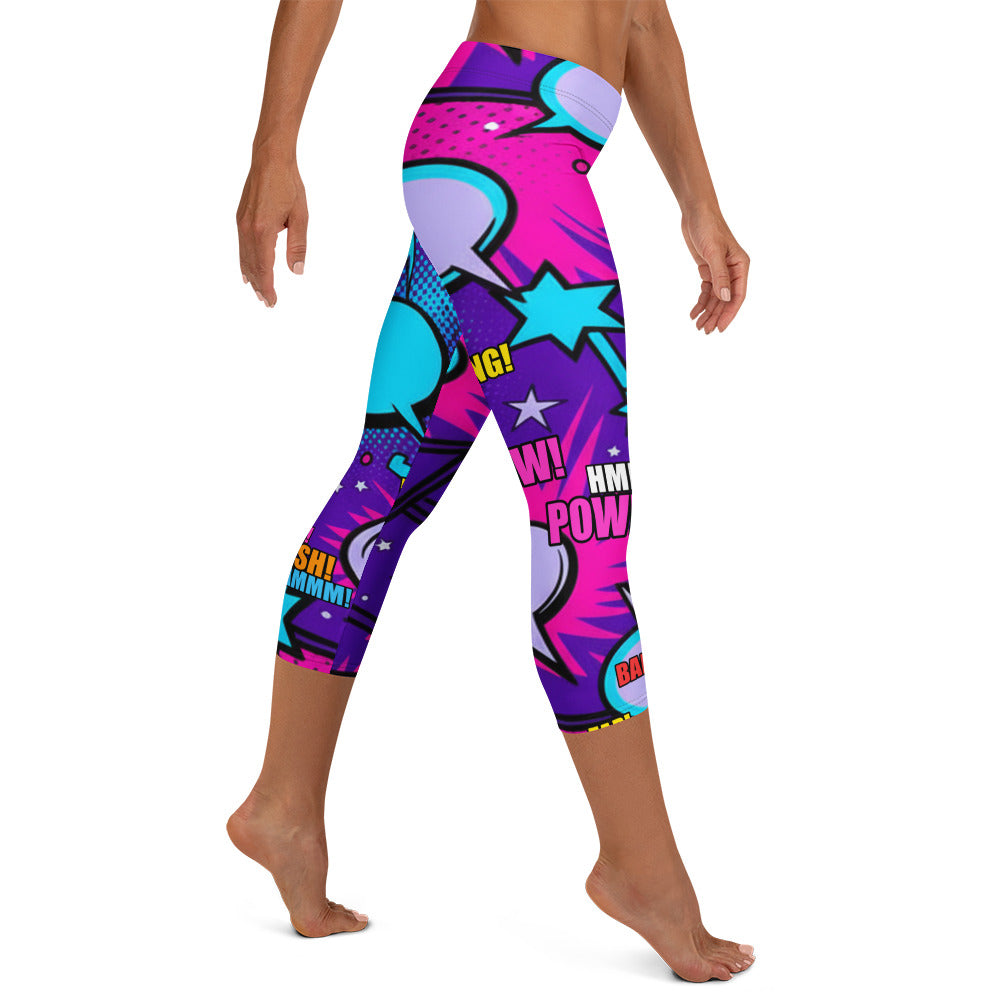Comic Pop Galaxy Purple Capri Leggings | GearBunch