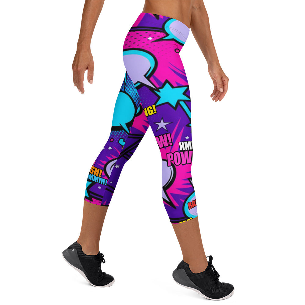 Comic Pop Galaxy Purple Capri Leggings | GearBunch