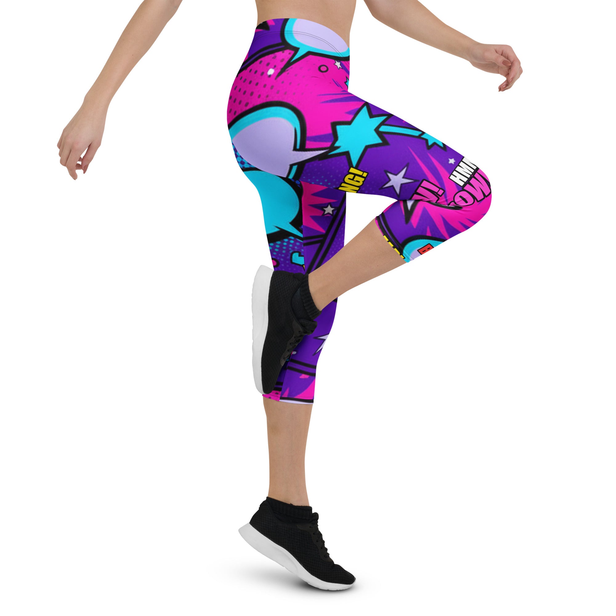Comic Pop Galaxy Purple Capri Leggings | GearBunch