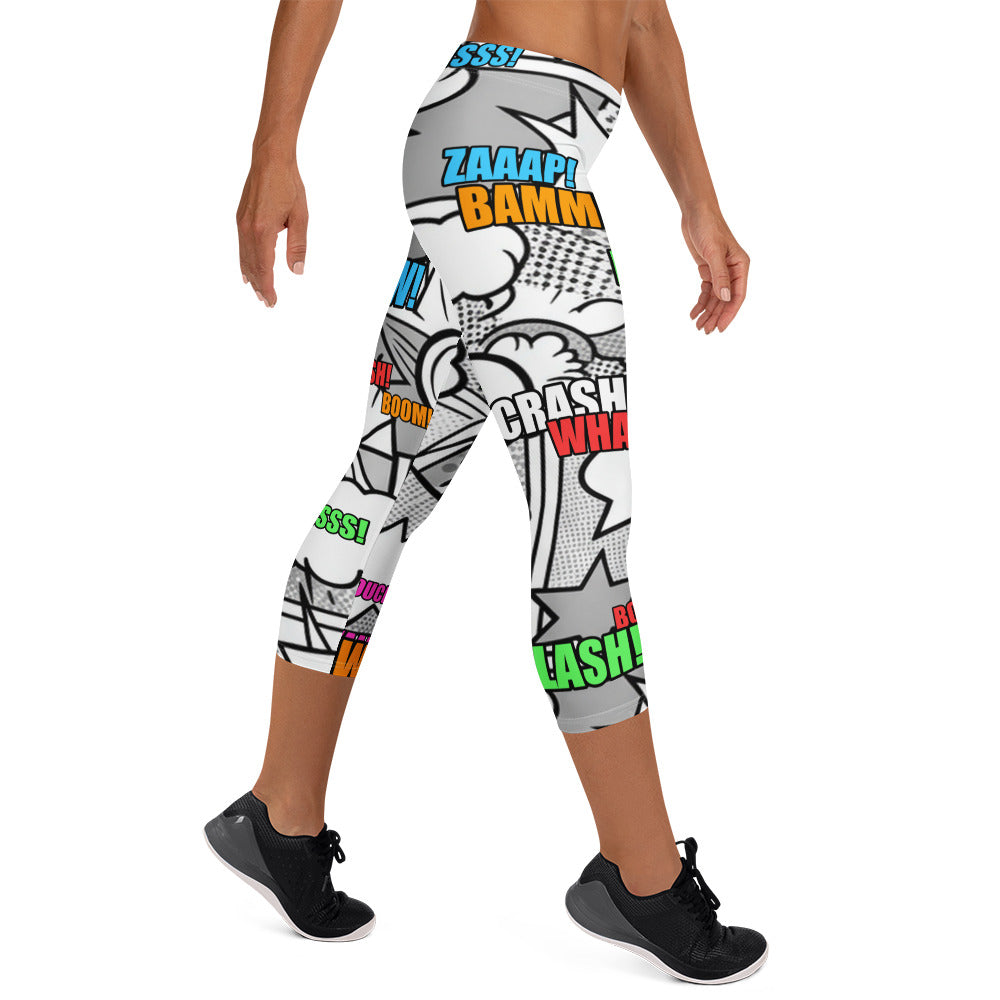 Comic Pop Monochrome Capri Leggings | GearBunch
