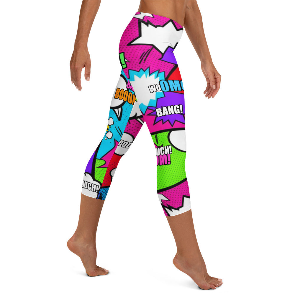 Comic Pop Neon Pink Capri Leggings | GearBunch