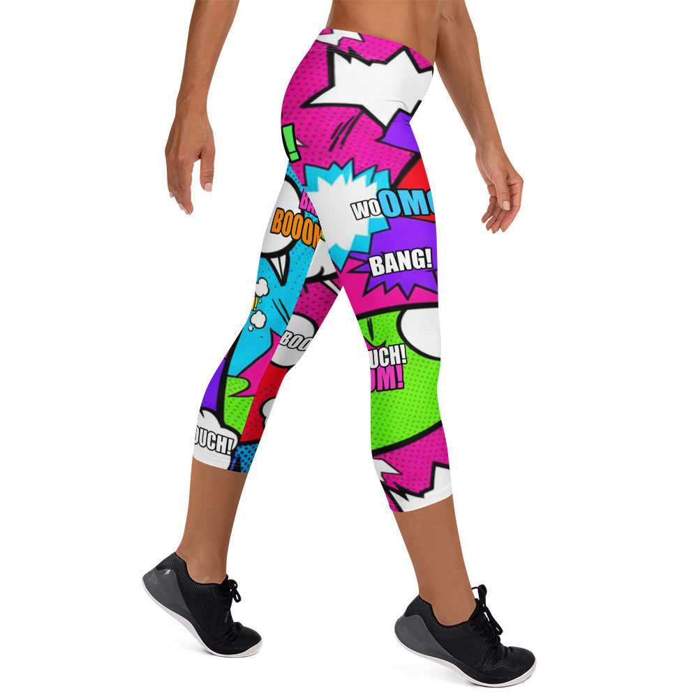 Comic Pop Neon Pink Capri Leggings | GearBunch